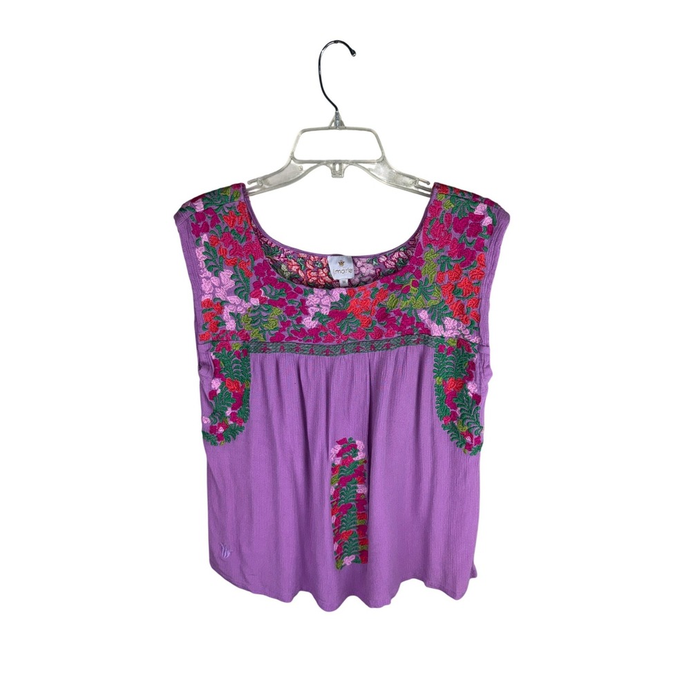 J. Marie Purple Floral Embroidered Sleeveless Blouse Top Womens Medium Cottage